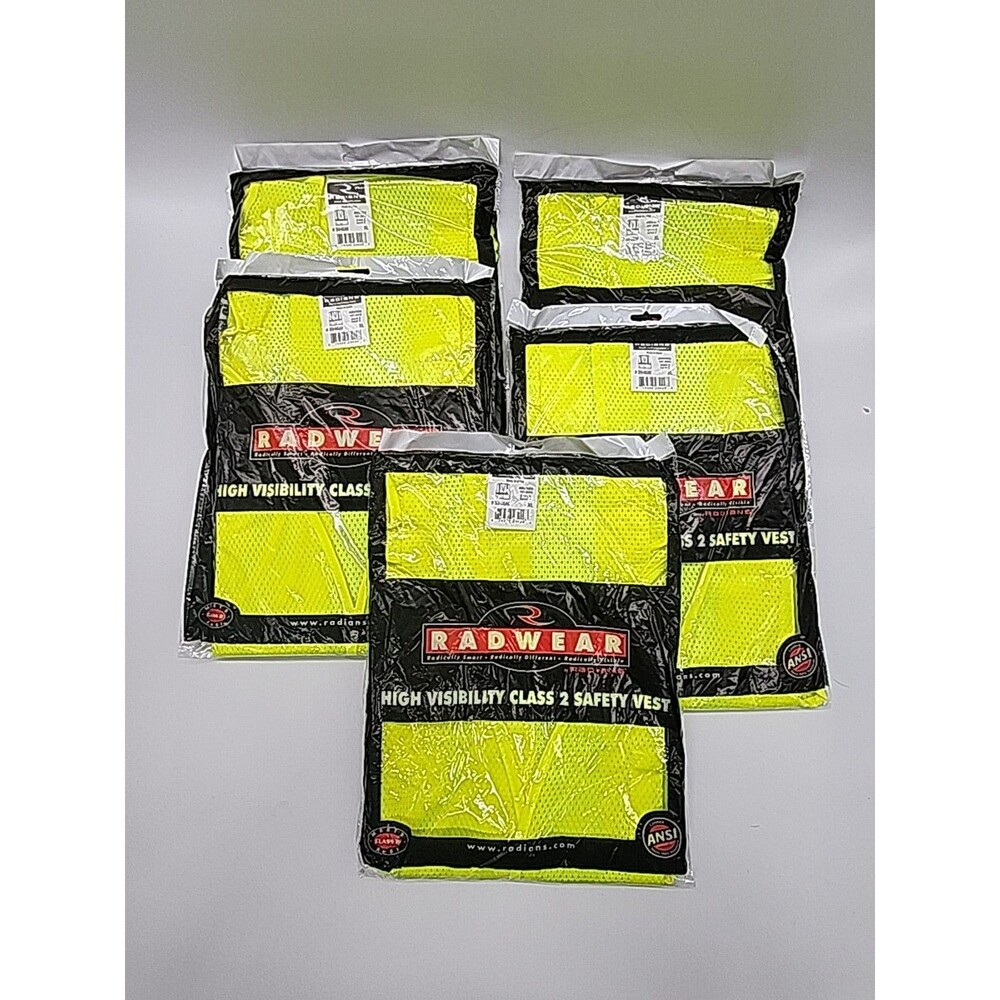 Lot Of 5 Radians XL High Visibility Vest, Yellow Class 2 Safety New Sv4gm